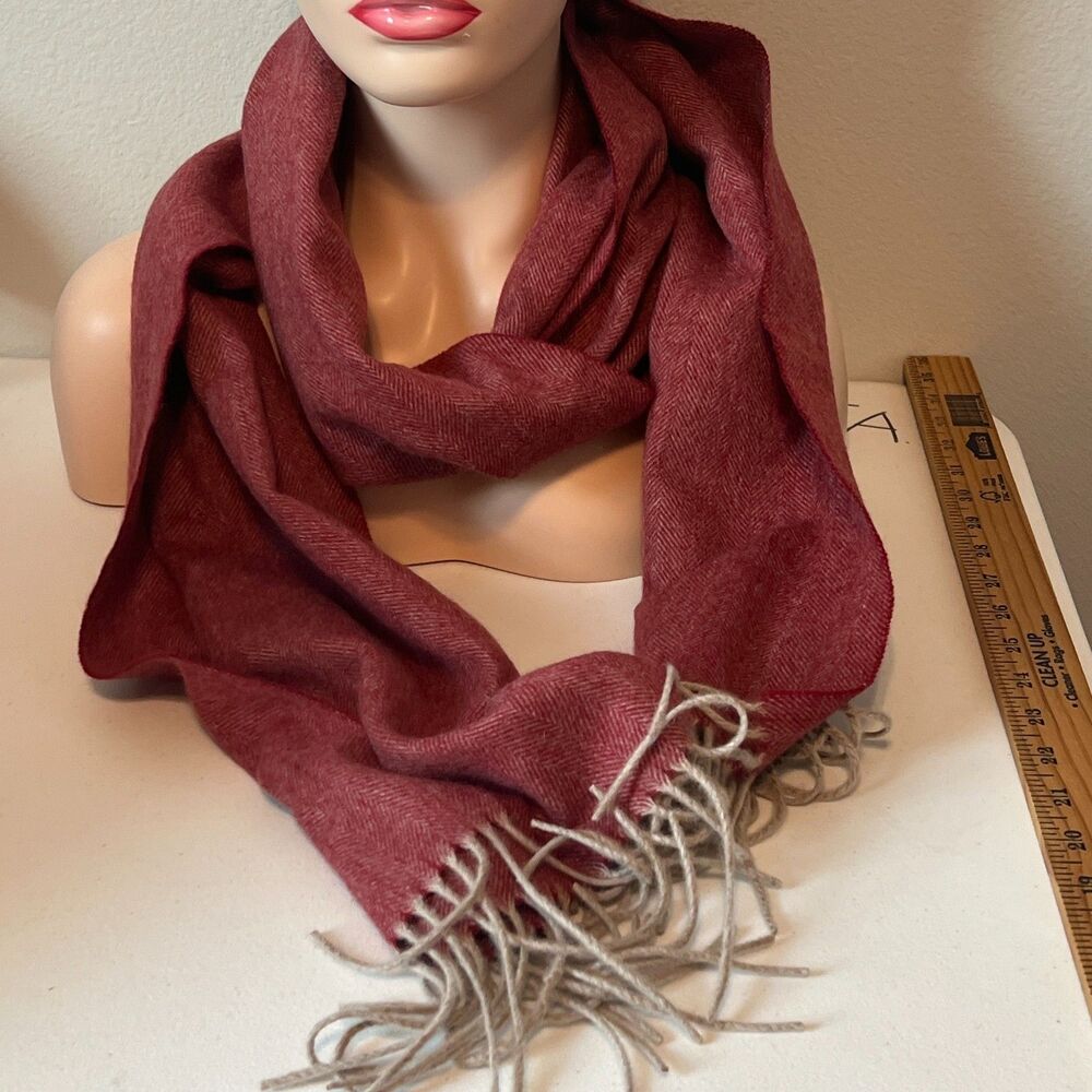 Mark & Graham Cashmere Rectangular Monogramme Fringe Soft Cozy Red Scarf  72x15"